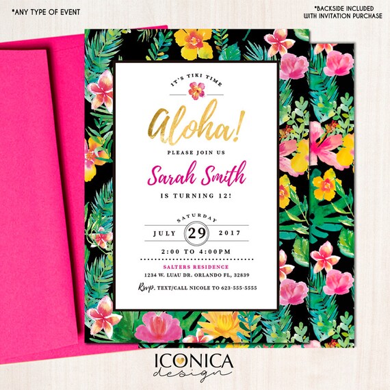 luau birthday party invitation pool party hawaiian party tiki