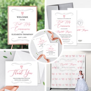 Erstkommunion Einladung Mädchen Elegantes Event Papier Set, klassische und einfache Kelch und Tauben Kommunion Sammlung, Jede religiöse Veranstaltung