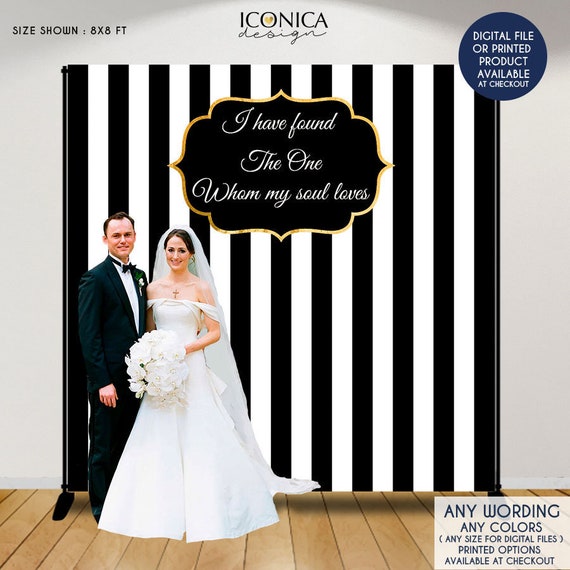 Wedding Photo Backdrop Black And White Stripes Banner Elegant