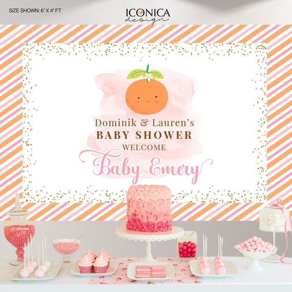 Little Cutie Baby Shower Photo Backdrop, Tangerine Party Decor, A
