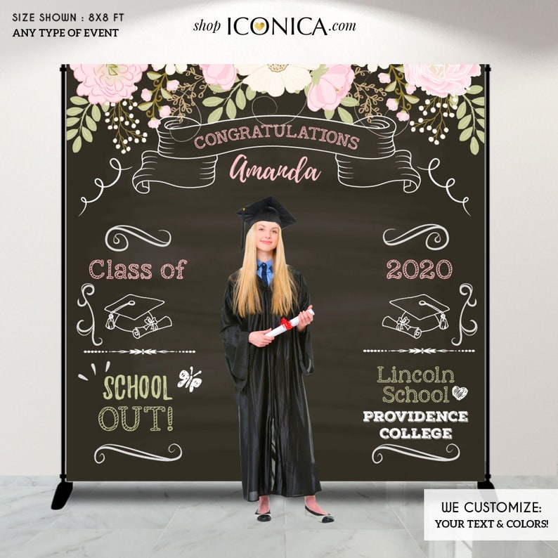 Graduation Party Photo Booth Backdrop Class of 2023 , Virtual Graduation, Floral Graduation Step and Repeat, Printed Or Printable File image 3