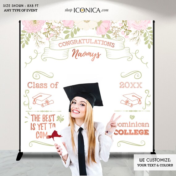 Graduation Party Photo Booth Backdrop, Virtual Graduation, Floral Step and Repeat, Congrats Grad, Banner Printed Or Printable File BGR0015 Il_570xn
