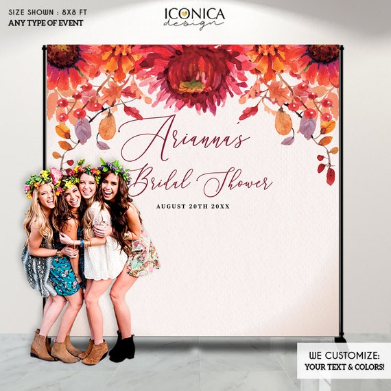 Fall in Love Bridal Shower Backdrop, Fall Engagement Party, Watercolor Fall Leaves, Thanksgiving Banner Printed Or Printable File Il_570xn