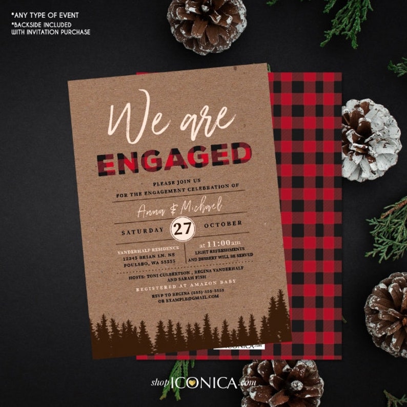 Lumberjack Engagement Party Invitation,Lumberjack Engagement cards,Buffalo check Invitation,We are engaged invitation Fall Engagement Party