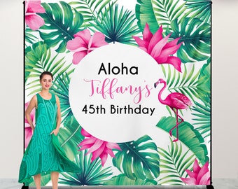 Dusenly - Ghirlanda Compleanno A Tema Fenicottero Rosa, Banner Tropicale Hawaiano Per Feste Luau, Decorazioni Piscina Ed Estate, 13x18 Cm - 5