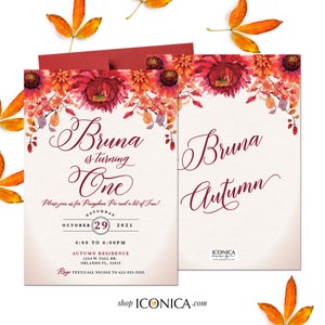 Convite de primeiro aniversário de outono, convite de festa de outono de qualquer idade, convite de folhas de outono, convite de jantar de outono {Coleção Bruna}