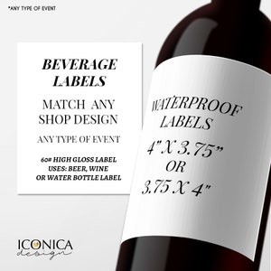 Custom Beverage Labels, Bottle wrappers || a La Carte || Wine Labels, Champagne Labels, Water Bottle Labels, Beer Labels || Made To Match