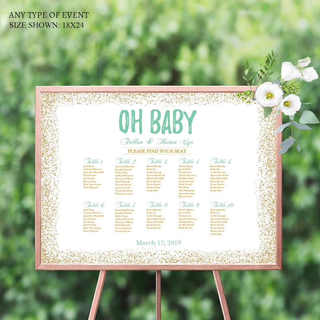BABY SHOWER Seating Chart Board Oh Baby Gold and Mint Seating Etsy