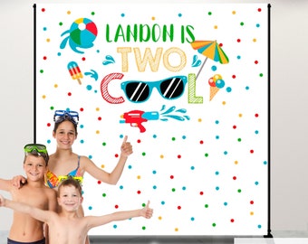 Pool Party, Pool Birthday Photo Booth Backdrop, TWO Cool party decoration, Personalized Summer Step and Repeat , Swimming Bash, Any Age