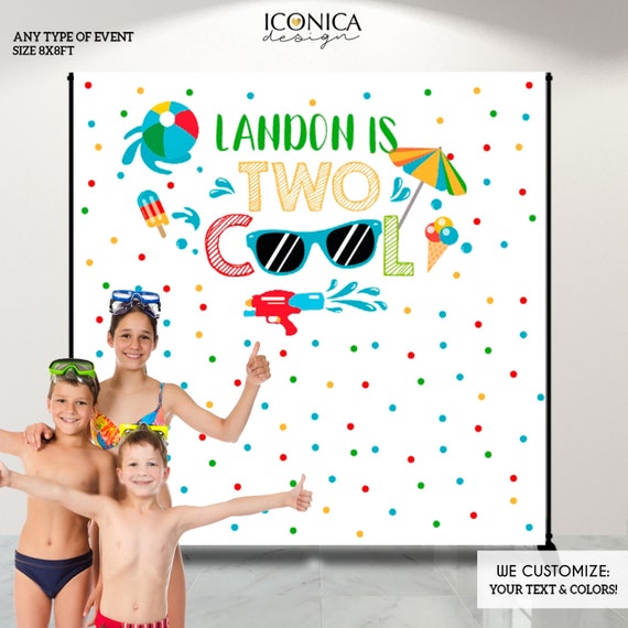 Pool Party, Pool Birthday Photo Booth Backdrop, TWO Cool party decoration, Personalized Summer Step and Repeat , Swimming Bash, Any Age Il_570xn