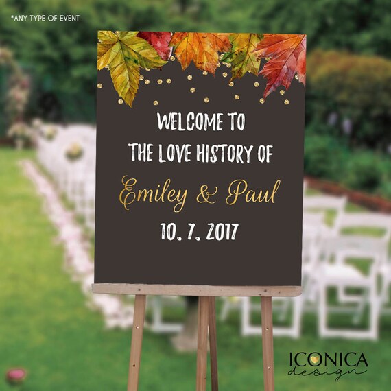 FALL party wedding Welcome Sign, fall Leaves Chalkboard Poster, Wedding Poster, Wedding Chalkboard, Printed Or Printable File SWWD001 Il_570xn