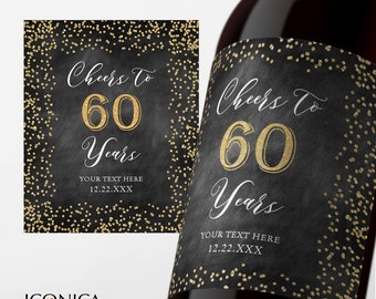 60th Birthday Wine Label Personalized Any Age Milestone Birthday Beverage Labels Beer or Champagne labels Wedding Champagne Label Retirement