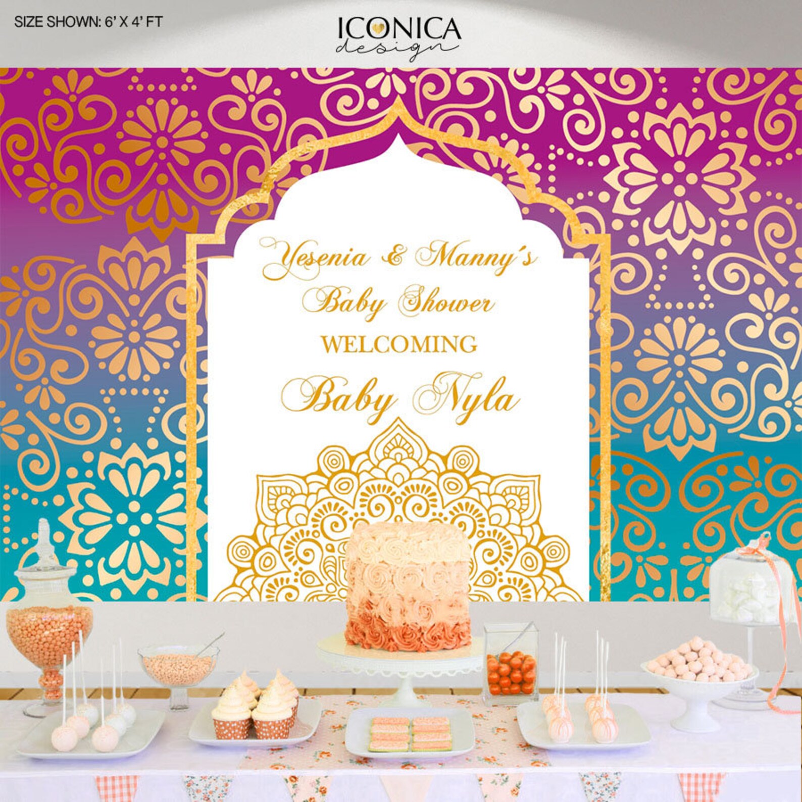 Moroccan Baby Shower Backdrop Arabian Nightshenna Party Etsy