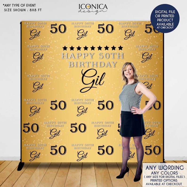 Personalized 50th Birthday Backdrop, Custom Step and Repeat - Etsy
