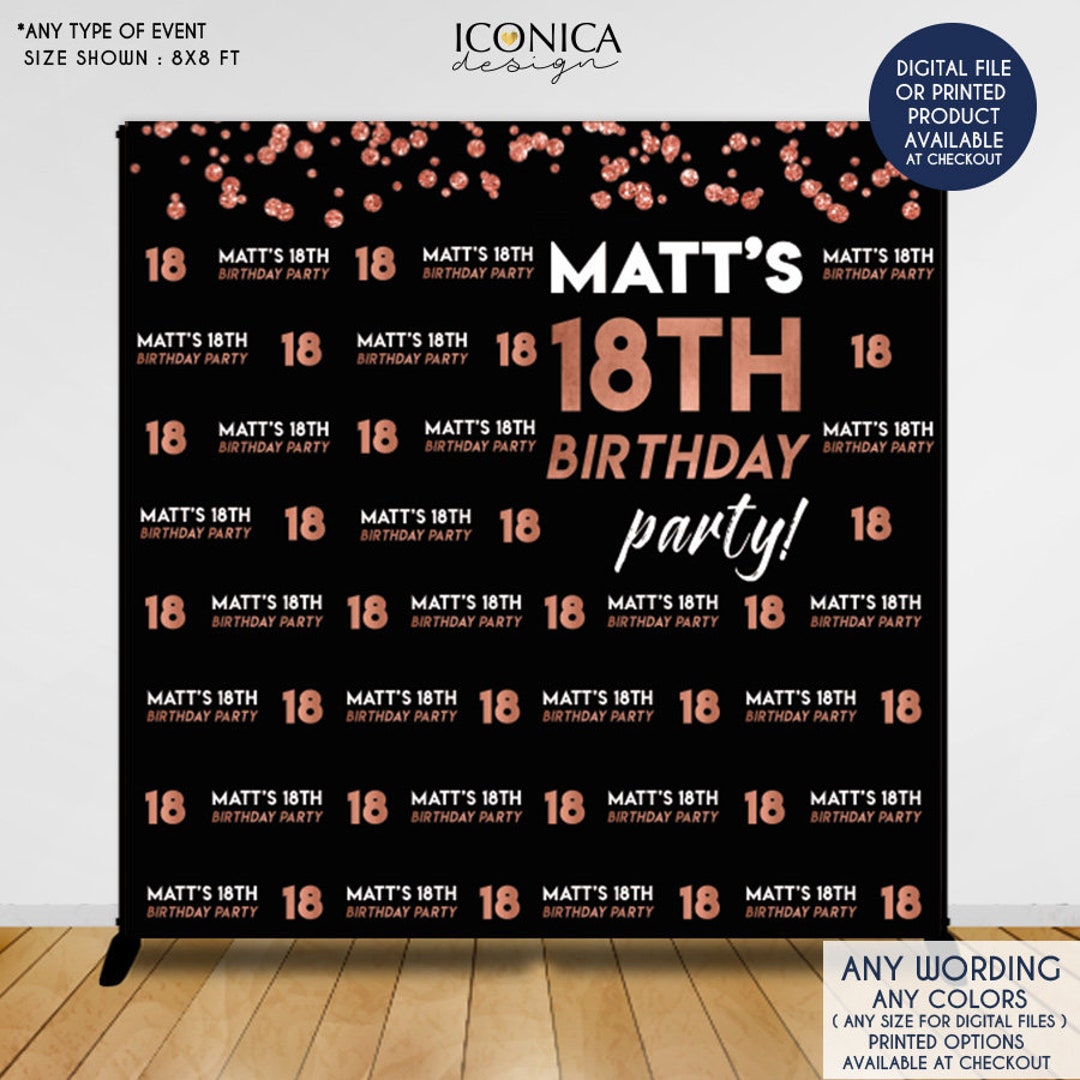 Birthday Party Decor 18th Birthday Photo Booth Backdrop, Black and Faux