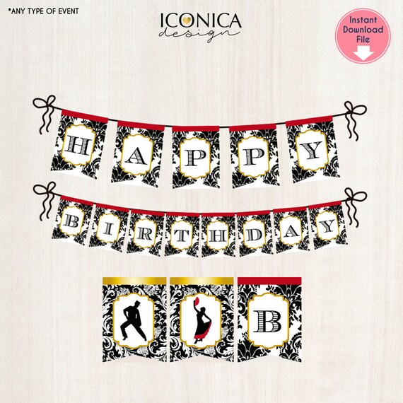 Flamenco Banner Happy Birthday Banner Flamenco Spanish Banner