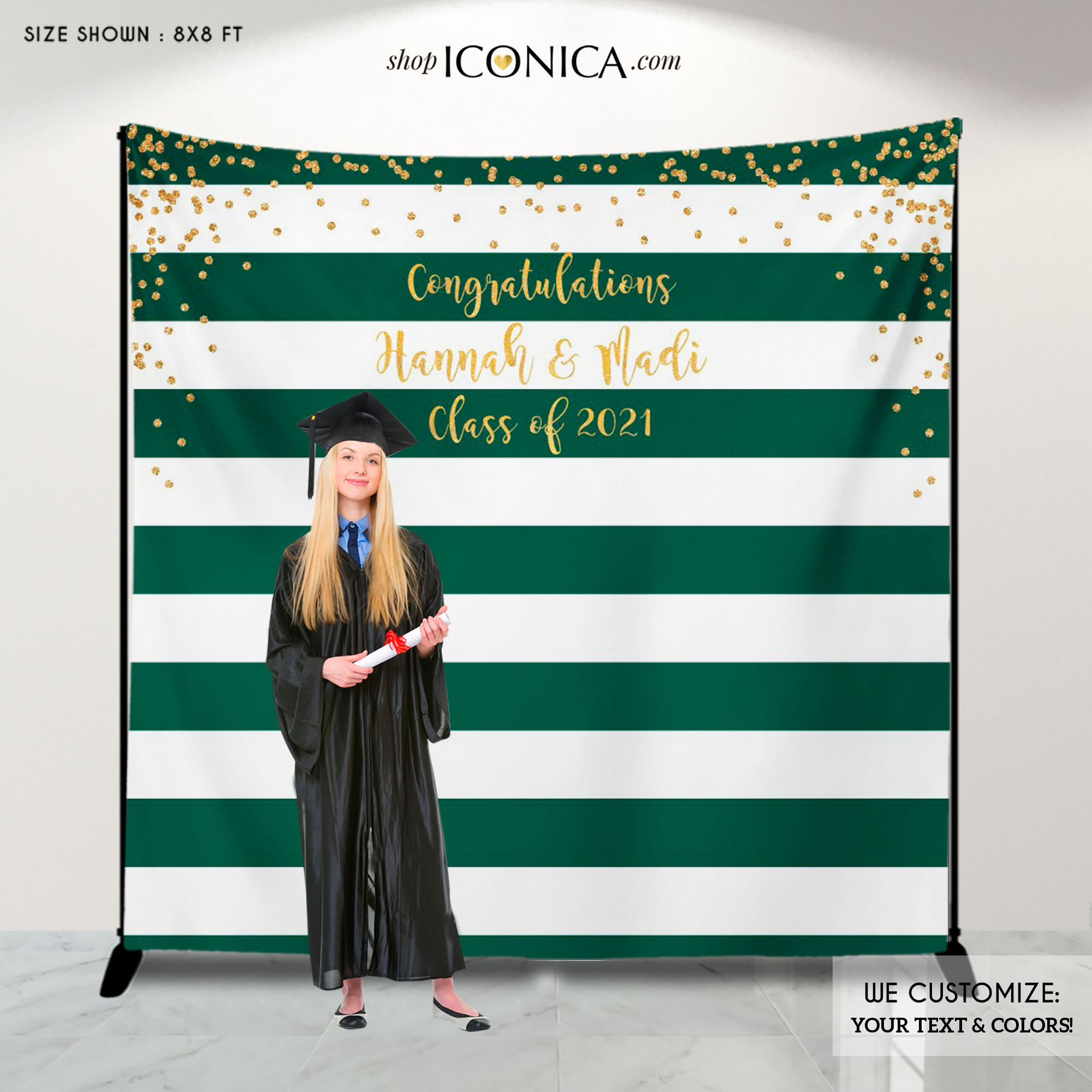 Personalized Graduation Photo Booth Backdrop, Navy Blue Stripes, Step ...