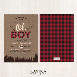 Lumberjack Baby Shower Invitation, Twin Baby Shower, Buffalo check Invitation, Oh Babies invitation, Baby Boy, Free Shipping IBS0026 image 7