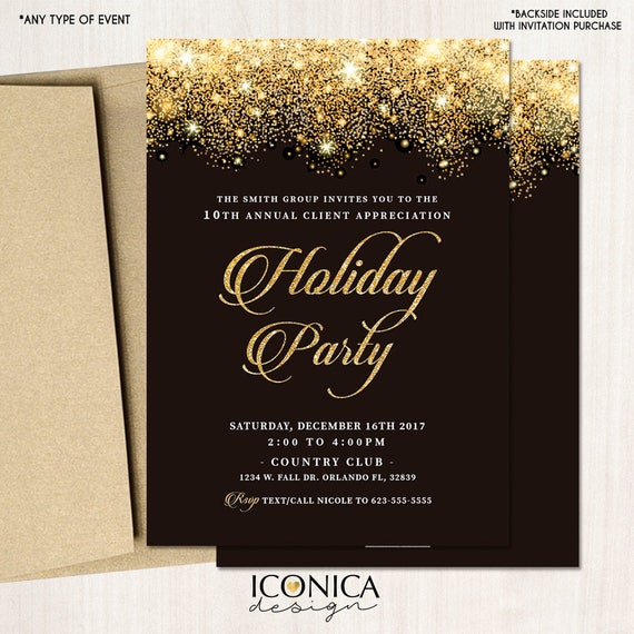 corporate holiday party invitations christmas cards black and gold sparkles invites printed or printable file free shipping ise0041 corporate holiday party invite