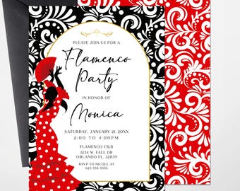 Personalized Flamenco Party Invitation, Fiesta Española (Printed or Printable)