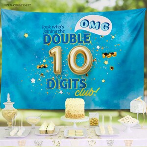 Double digits birthday decorations, 10th birthday backdrop, 10 double digits banner, tie dye backdrop, 10th birthday decorations image 4