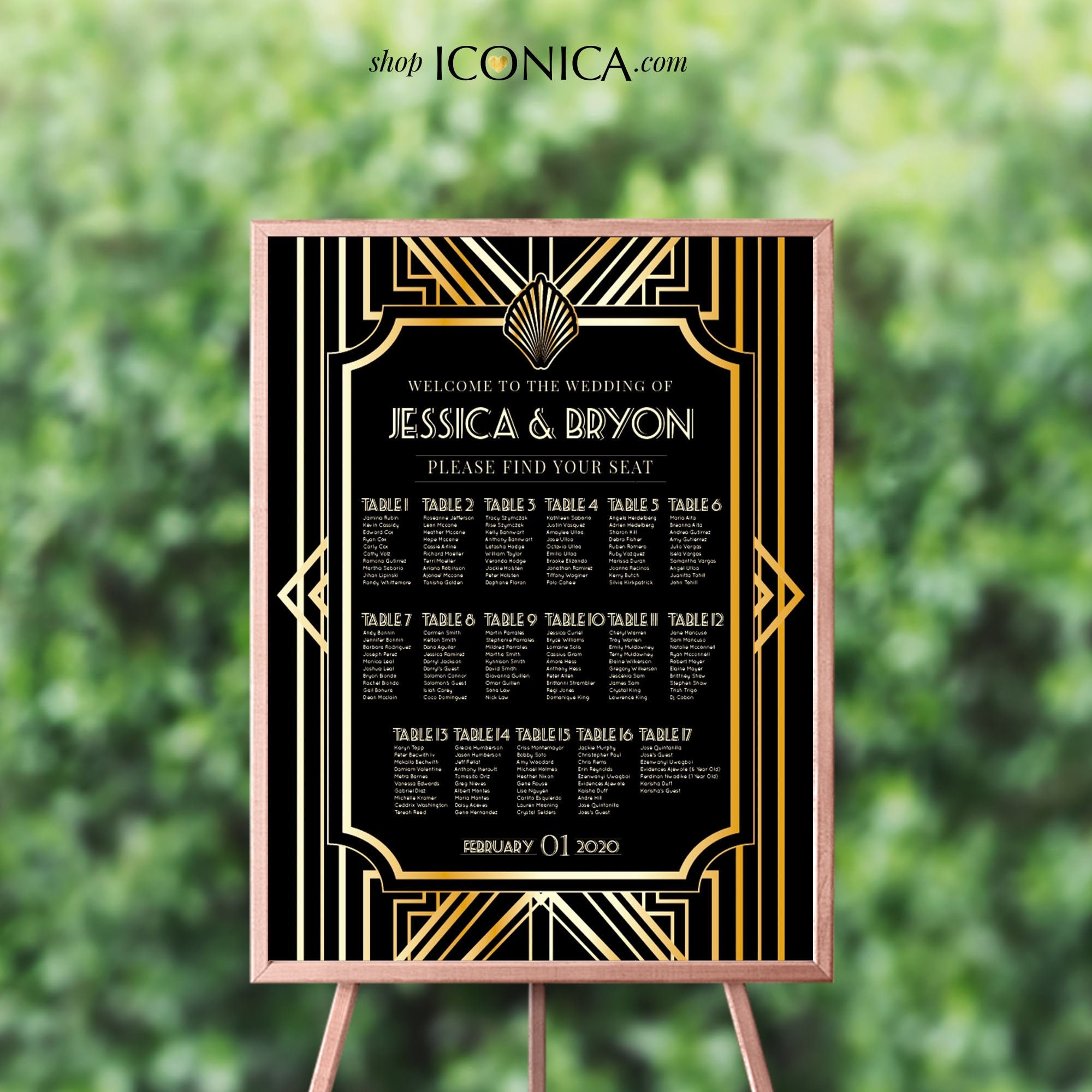 Modern Wedding Seating Chart Board Art Deco Engagement Party Seating Chart Roaring 20 S Printed Seating Chart Guest List Chart