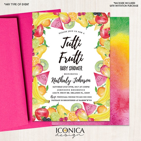 Fruit Baby Shower Invitation, Tutti Frutti Baby Shower Invitation, Summer PARTY ,Fruit Party card, Printed OR Printable File Il_570xn
