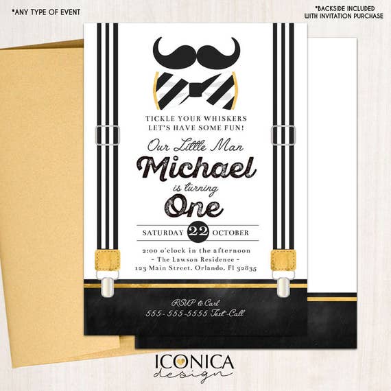 Little Man First Birthday Invitation Mustache Black and White Birthday Bowtie Party Any Age Printed or Printable File Free Shipping IBD0019 Il_570xn