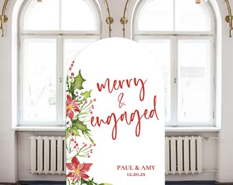 Merry and Engaged Party Sign,Christmas Engagement Welcome Sign,Holiday Arch Large Sign Decor Fully Customizable Any text and colors