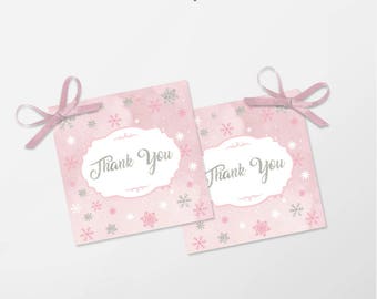 Winter Wonderland Favor Tags - Christmas Gift Tags - Thank You Tags - Pink and Silver Tags, Digital File Or Printed Gift Tags