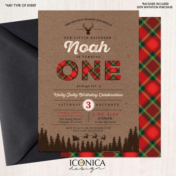 Christmas Cards First Birthday Invitation Lumberjack Birthday Party Holiday Plaid Holiday Card - Printed or Printable File Free Shipping Il_570xn