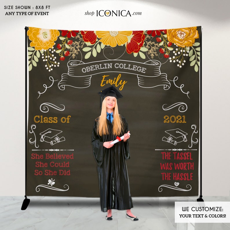 Graduation Party Photo Booth Backdrop Class of 2023 , Virtual Graduation, Floral Graduation Step and Repeat, Printed Or Printable File image 10