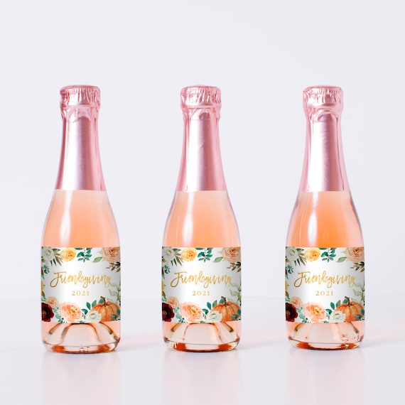 Mini Champagne Labels Personalized Set of 10 Friendsgiving Quarantine Edition Any text Friendsgiving labels Thanksgiving Labels 3.5x2" Il_570xn