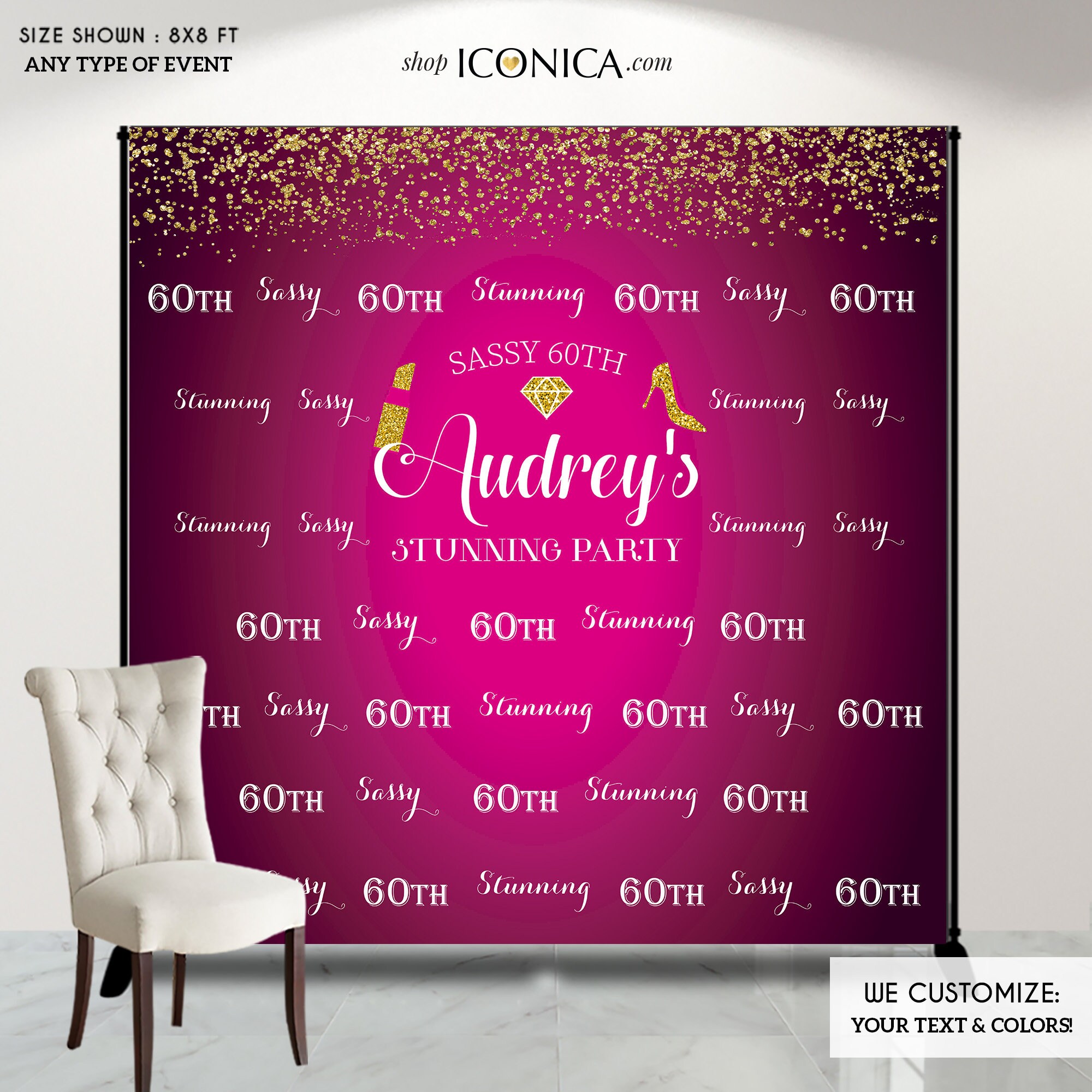 Custom 60th Birthday Backdrop, Sassy and Stunning Party Decor - Etsy