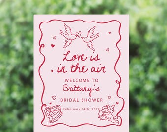 Valentines Bridal Shower Welcome Sign, Pink & Red, Personalized Printed Sign