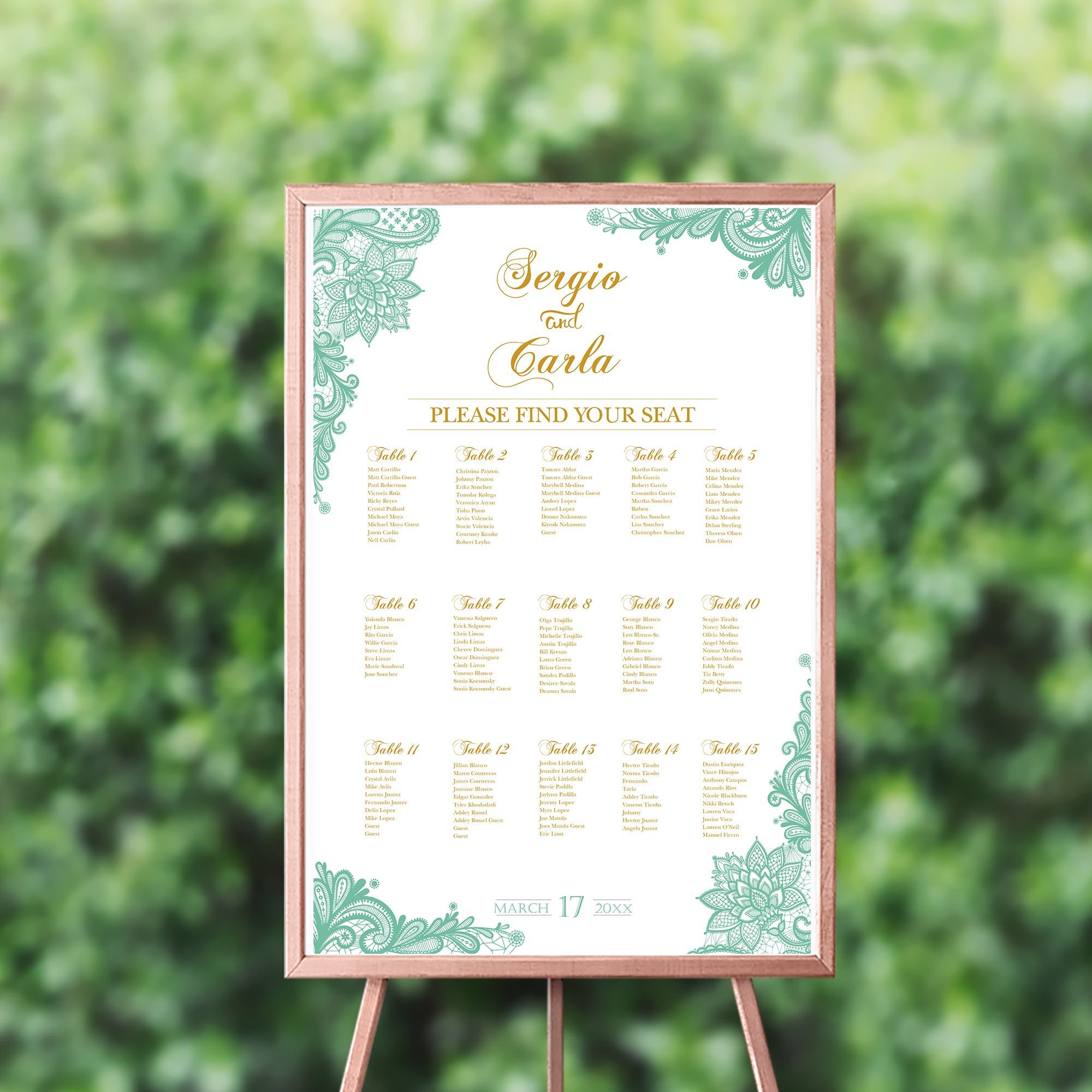 Wedding Seating Chart Wedding Sign Board Mint Printable Guest - Etsy