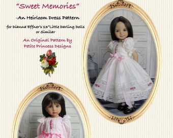 PDF Original Sewing Pattern Effner 13" Little Darling Dolls, "Sweet Memories"; 2 Variations of Double Puffed Sleeve Heirloom Dress