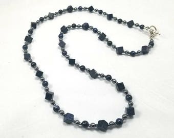 Blue goldstone and hematine necklace