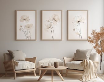 Line Art Flower Print Set: Botanical Home Decor (Digital Download)