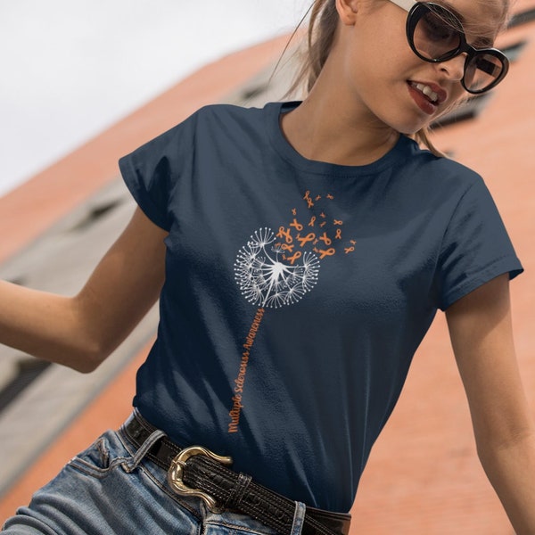 Women's Multiple Sclerosis Shirt Orange Dandelion MS Support T Shirt Vintage Orange Ribbon Gift Graphic Tee Awareness Ladies Woman