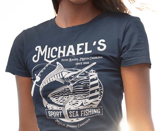 Women's Personalized Fishing T Shirt Deep Sea Fishing Shirts Custom T Shirt Marlin Charters Fishing Shirt Vintage Tee
