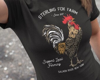 Women's Personalized Farm T Shirt Vintage Rooster Shirt Farmer Gift Idea Custom Chicken Shirt Homestead Shirts Customized TShirt Ladies