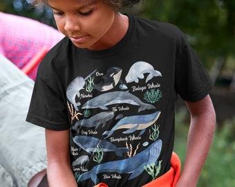Kids Whale T-shirt: Watercolor Illustrated Whale Types
