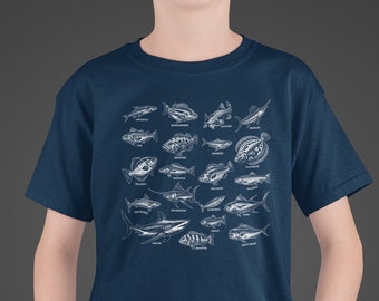 Kids Ocean Fish Shirt Types Fish T-Shirt Fisherman Gift Idea Angler Fishing Reference Tee Unisex Youth