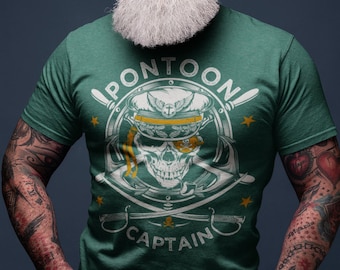 Pontoon Captain Skull T-Shirt: Pirate Theme Boater Tee