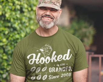 Personalized Grandpa Shirt - Hooked On Being Grandpa T-Shirt Fishing Fisherman Est T Shirts Papa Names