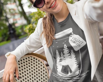 Women's Camping T Shirt Mason Jar Graphic Tee Collect Moments Hipster Shirts Tent TShirt Camper