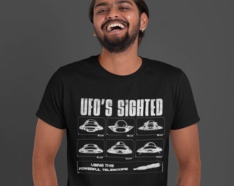 Men's Funny UFO Shirt Cannabis Weed T Shirt UFOs Seen With Telescope Joint Gift Pot Marijuana Humor Graphic Tee Man For Him Unisex