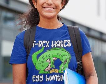 Kids Funny Easter Shirt T-Rex Hates Egg Hunting T Shirt Tyrannosaurus Dinosaur Tshirt Graphic Tee Streetwear Youth Boys Girls