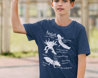 Kids Axolotl Shirt Amphibian T Shirt Facts Species TShirts Types Endangered Animals Illustration Gift Idea Youth Unisex
